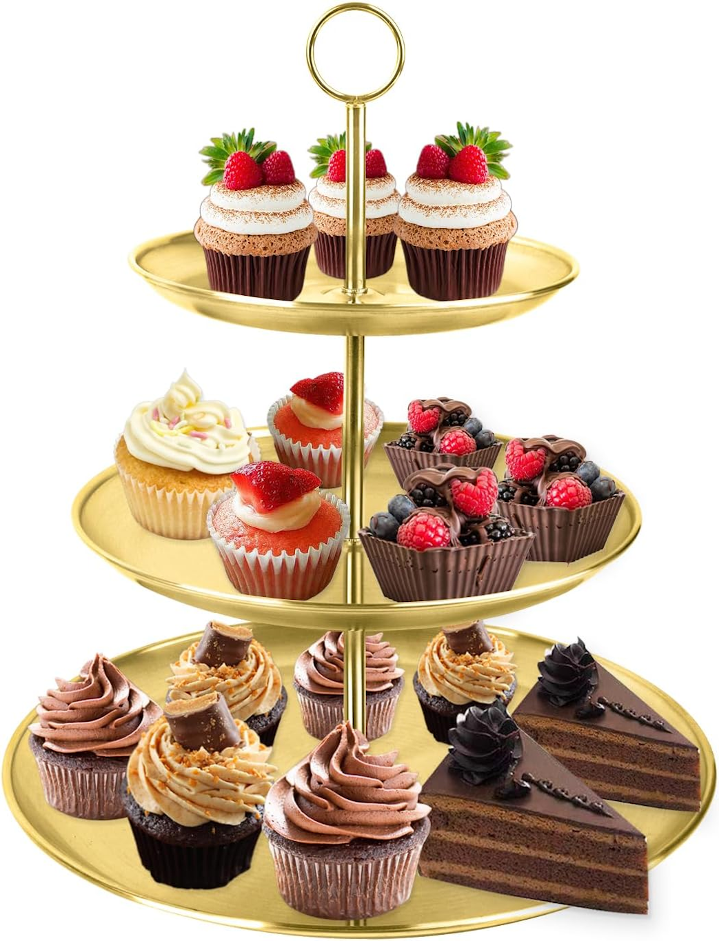 3 Tier Gold Cupcake Stand Stainless Steel - Home Sweet Resale