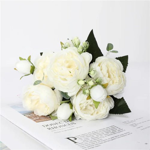 30cm Rose Pink Silk Peony Artificial Flowers Bouquet 5 Big Head and 4 - Home Sweet Resale