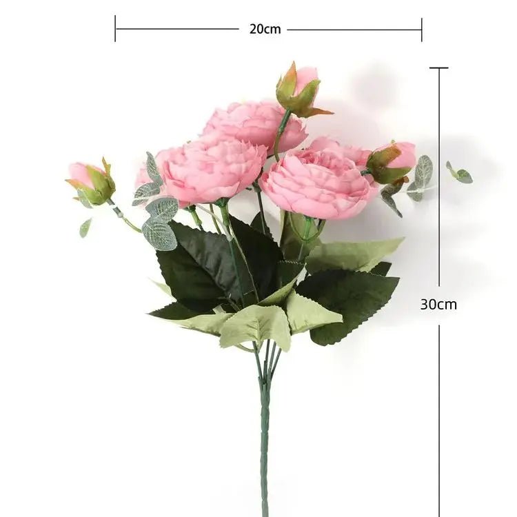 30cm Rose Pink Silk Peony Artificial Flowers Bouquet 5 Big Head and 4 - Home Sweet Resale