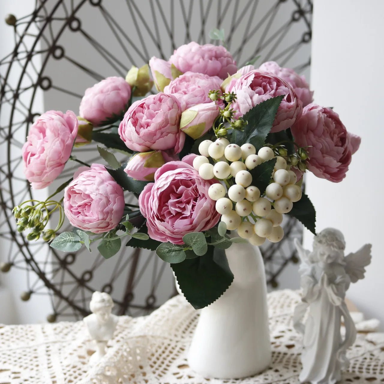 30cm Rose Pink Silk Peony Artificial Flowers Bouquet 5 Big Head and 4 - Home Sweet Resale