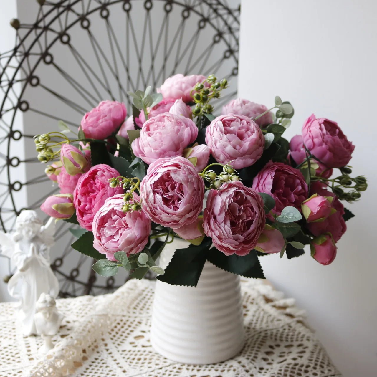 30cm Rose Pink Silk Peony Artificial Flowers Bouquet 5 Big Head and 4 - Home Sweet Resale