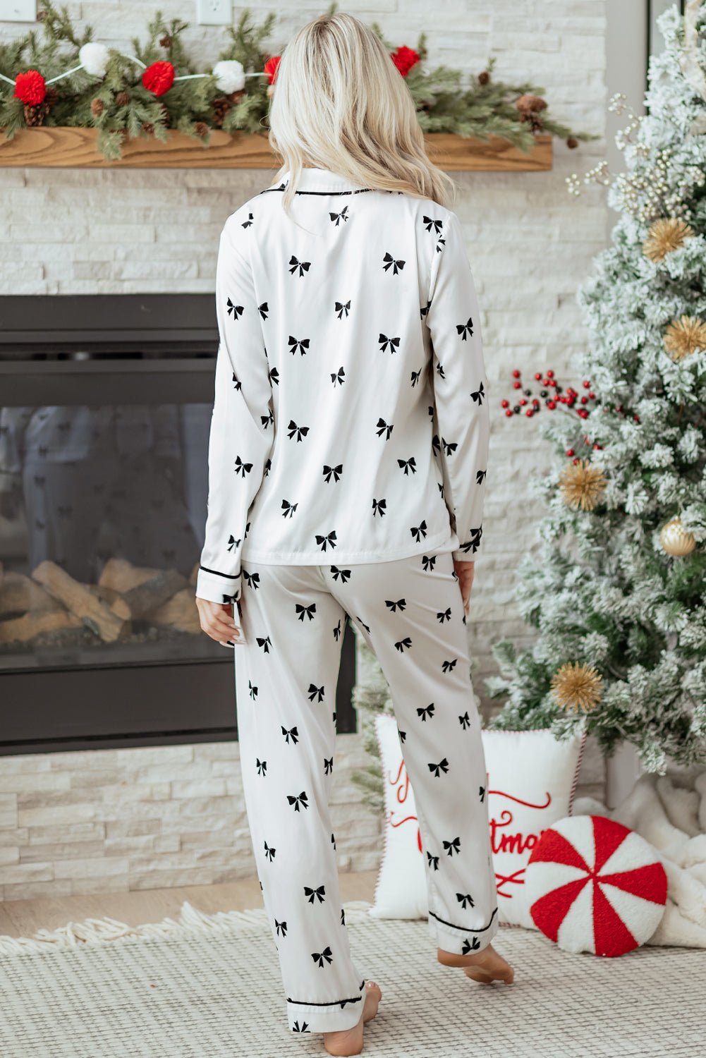 Bow Long Sleeve Top and Pants Pajama Set - Home Sweet Resale