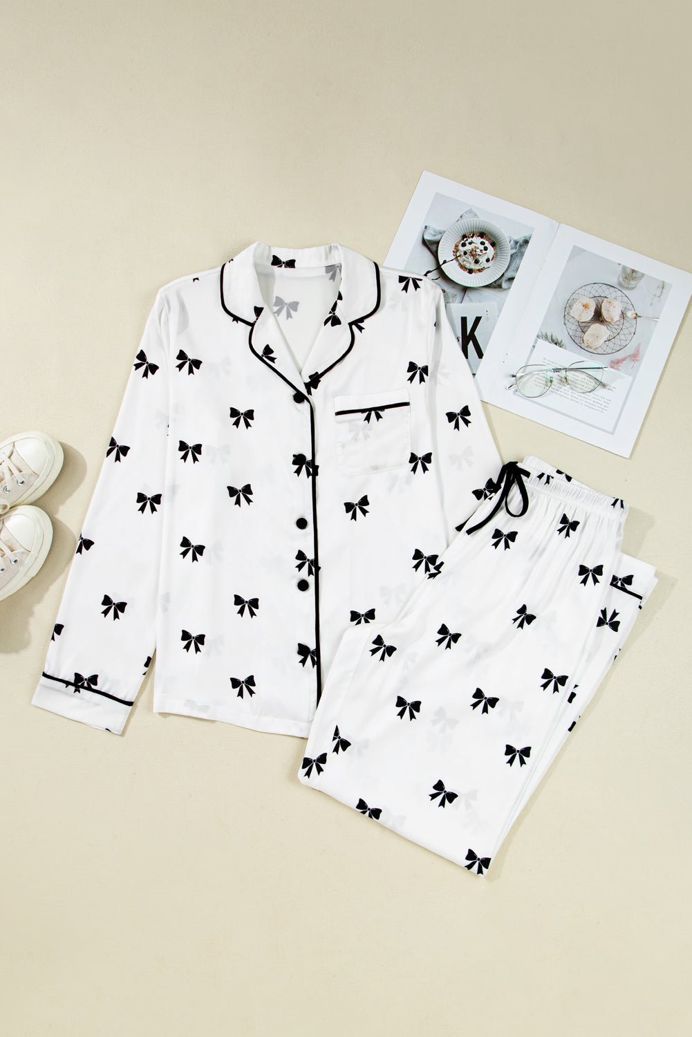 Bow Long Sleeve Top and Pants Pajama Set - Home Sweet Resale