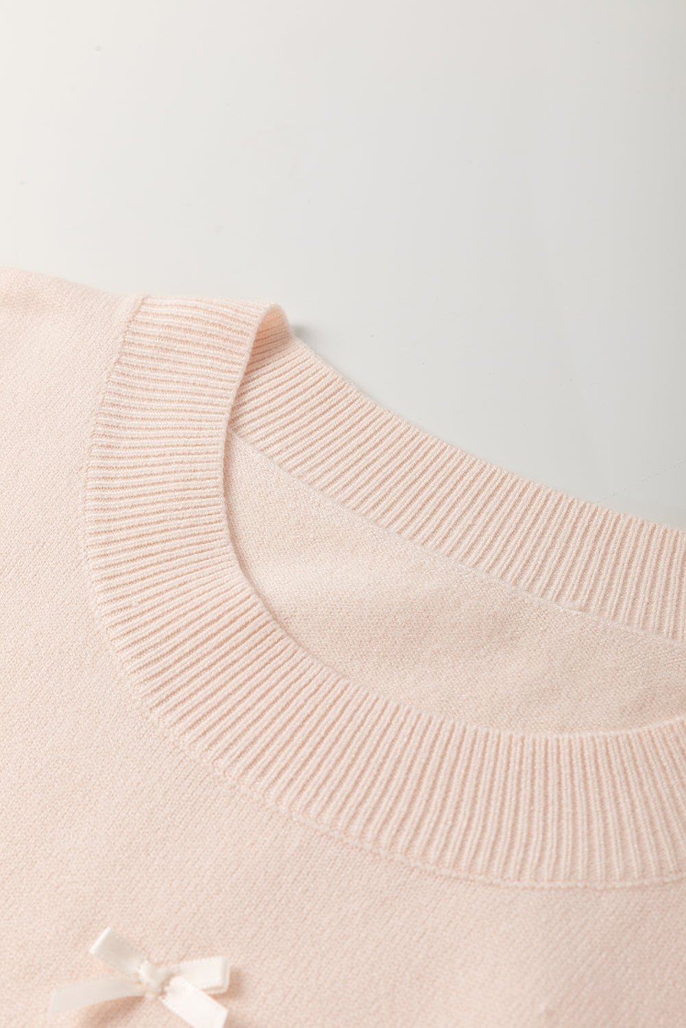 Bow Pearl Embellished Dolman Short Sleeve Sweater - Home Sweet Resale