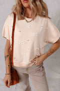 Bow Pearl Embellished Dolman Short Sleeve Sweater - Home Sweet Resale