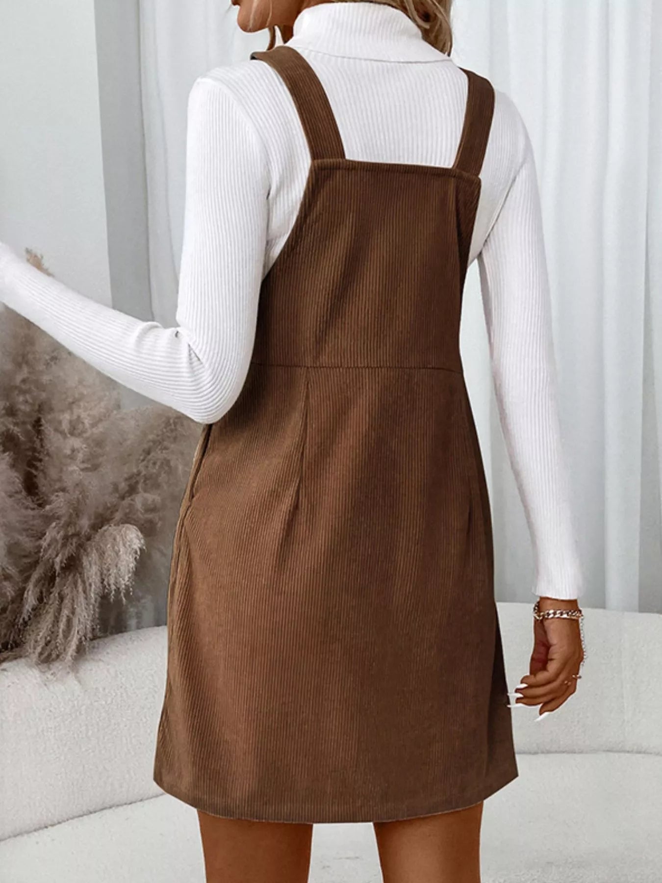 Corduroy Overall Mini Dress with Adjustable Straps - Home Sweet Resale