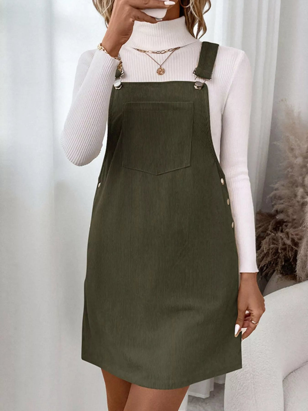 Corduroy Overall Mini Dress with Adjustable Straps - Home Sweet Resale