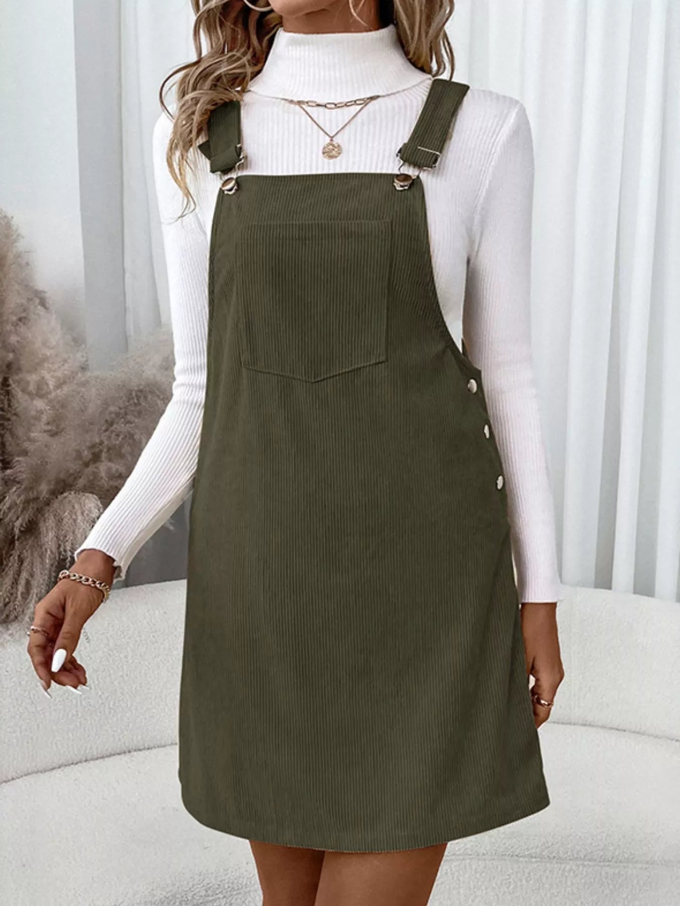 Corduroy Overall Mini Dress with Adjustable Straps - Home Sweet Resale