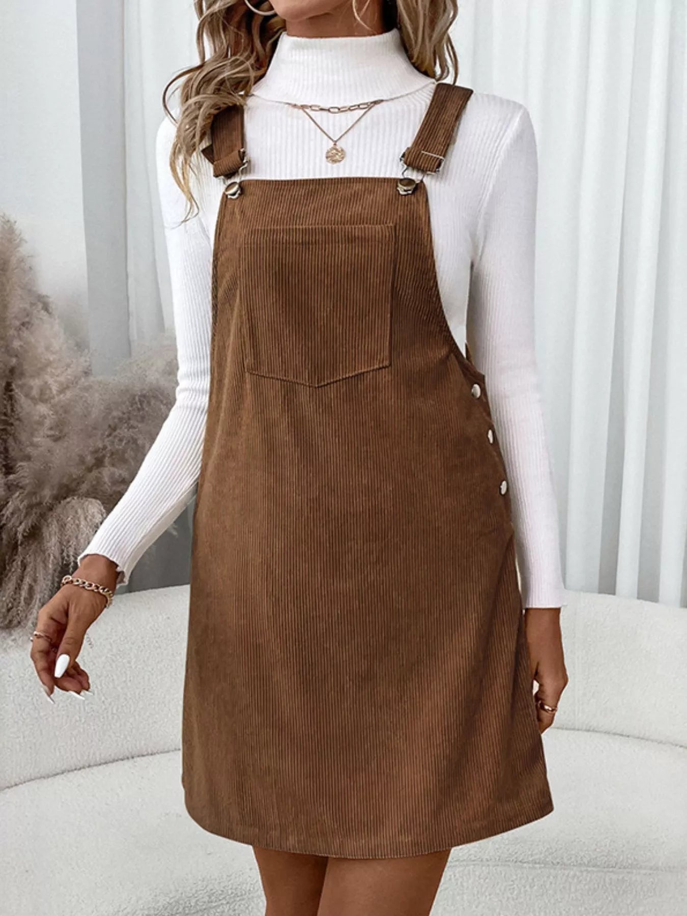 Corduroy Overall Mini Dress with Adjustable Straps - Home Sweet Resale