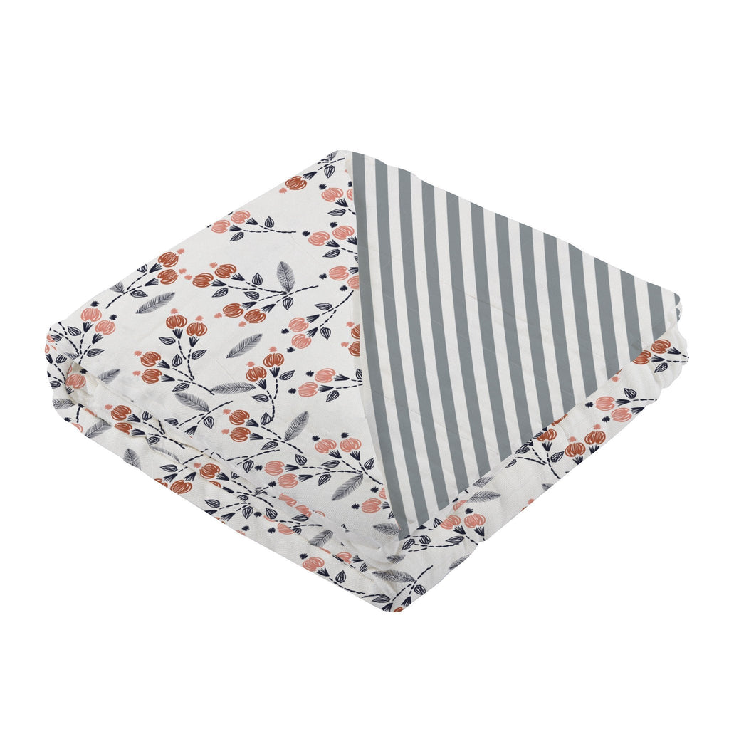 Dahlia Floral and Finley Stripe Bamboo Muslin Newcastle Blanket - Home Sweet Resale