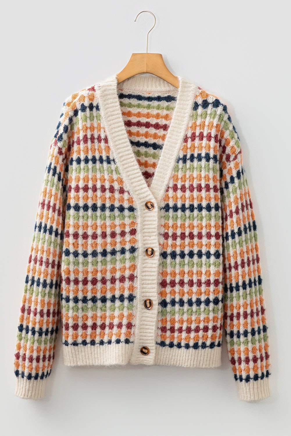 Dotty Knit Button - Up V - Neck Sweater Cardigan - Home Sweet Resale