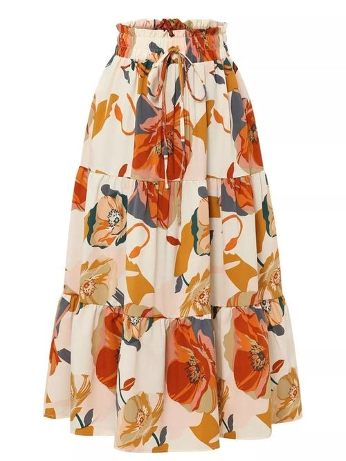 Full Size Floral Print Tiered Skirt Plus Size - Home Sweet Resale