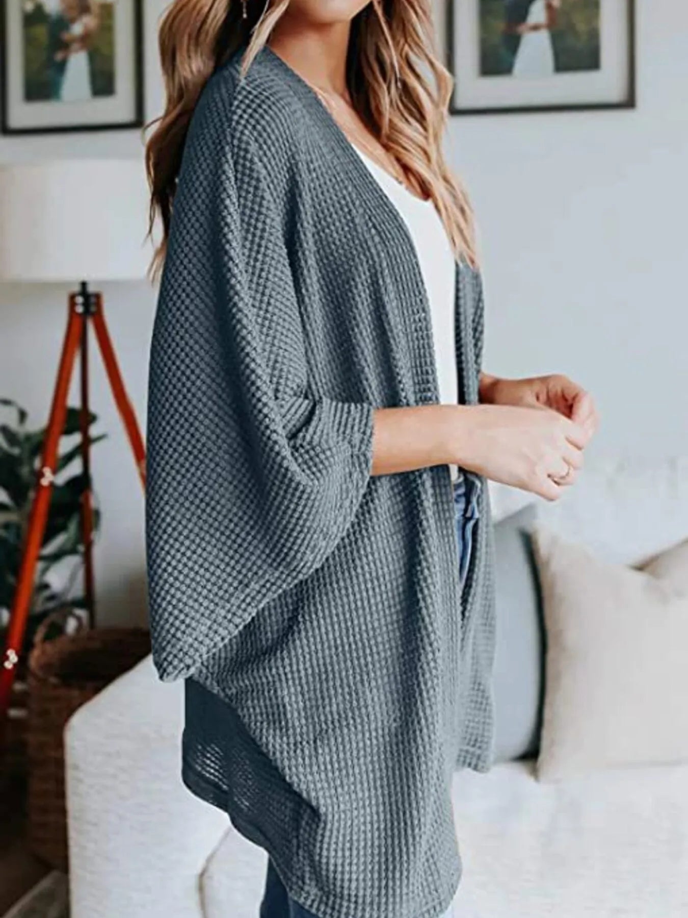 Full Size Open Front Waffle Knit Cardigan Plus Size - Home Sweet Resale
