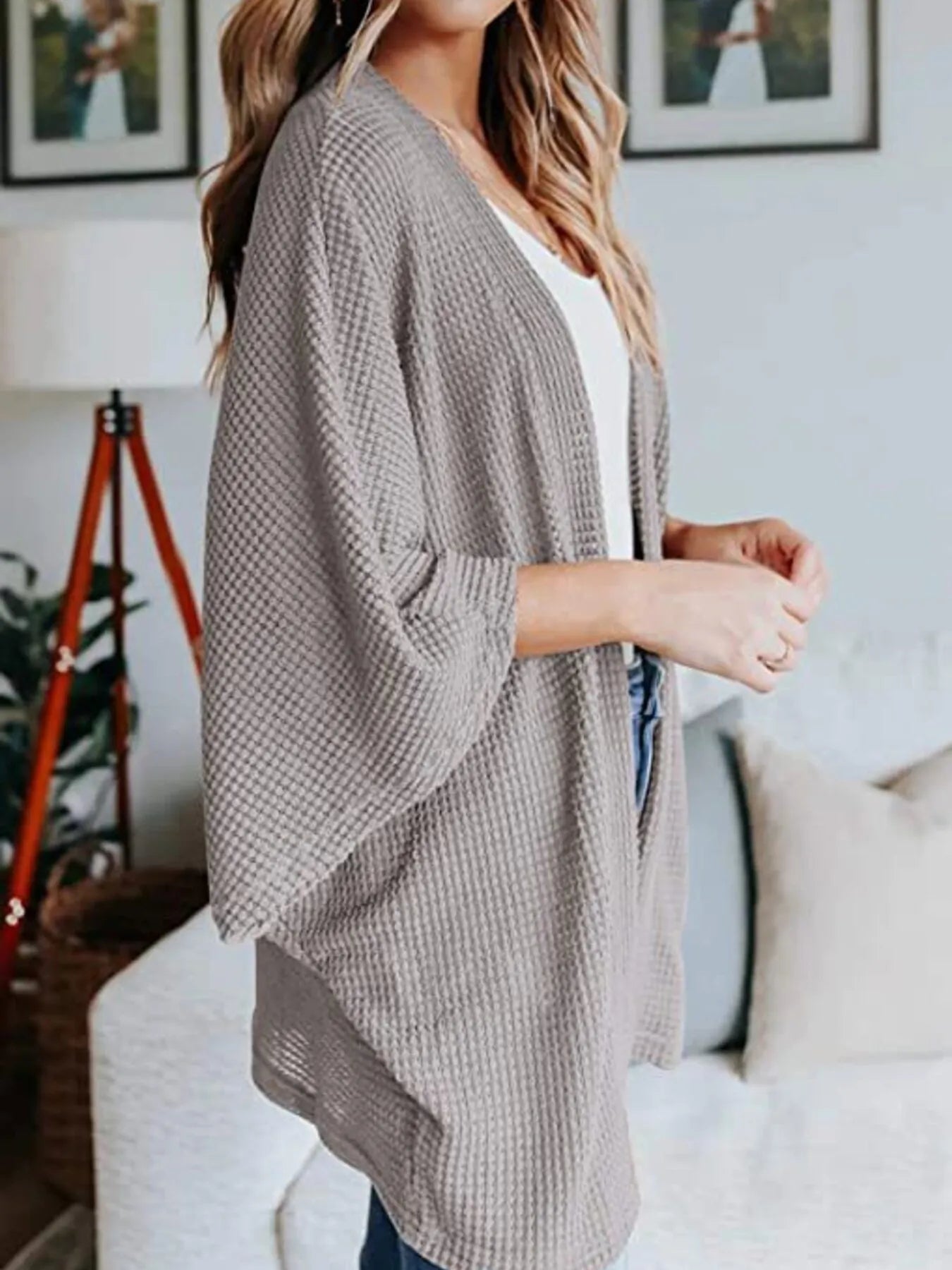 Full Size Open Front Waffle Knit Cardigan Plus Size - Home Sweet Resale