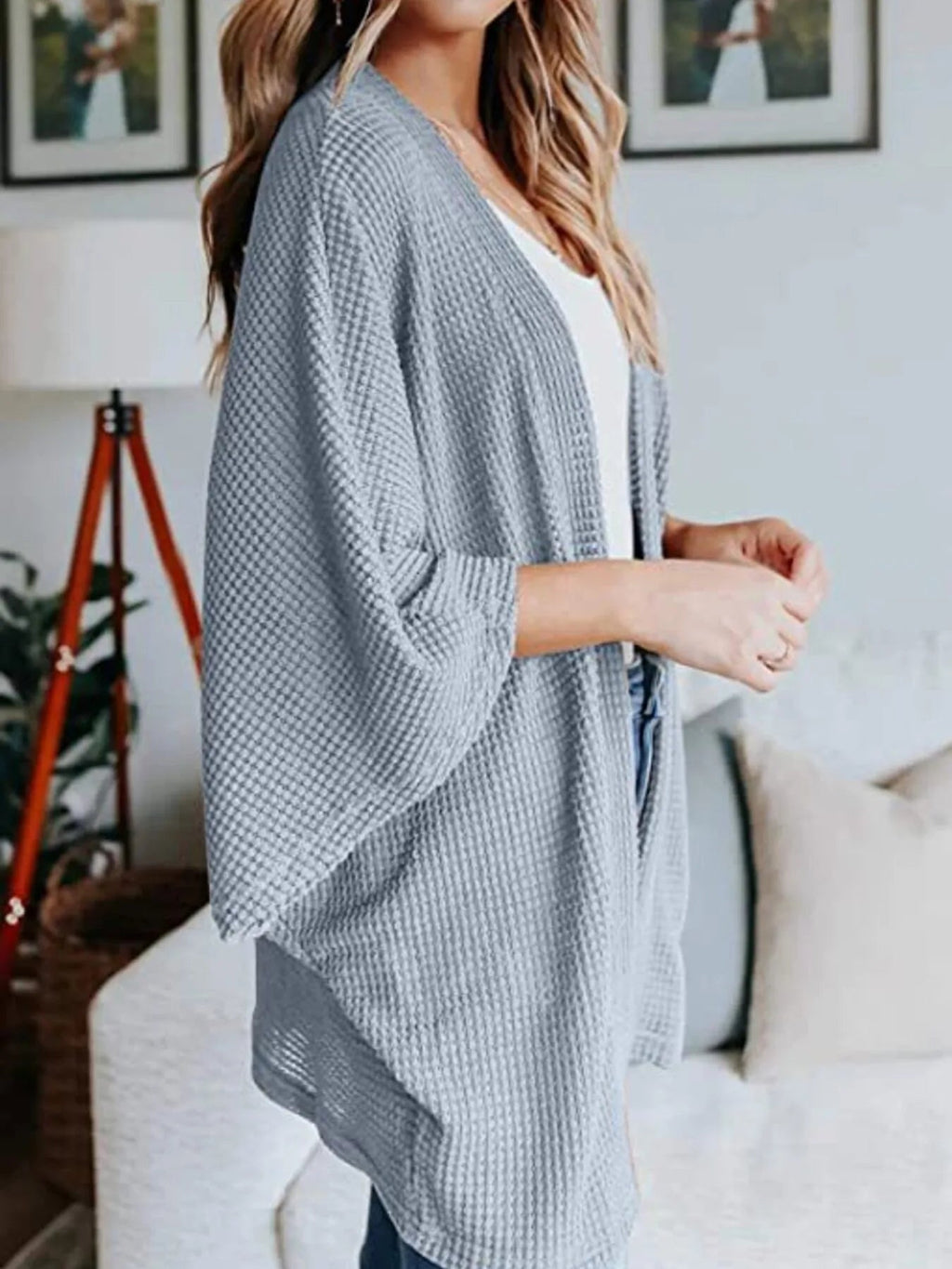 Full Size Open Front Waffle Knit Cardigan Plus Size - Home Sweet Resale