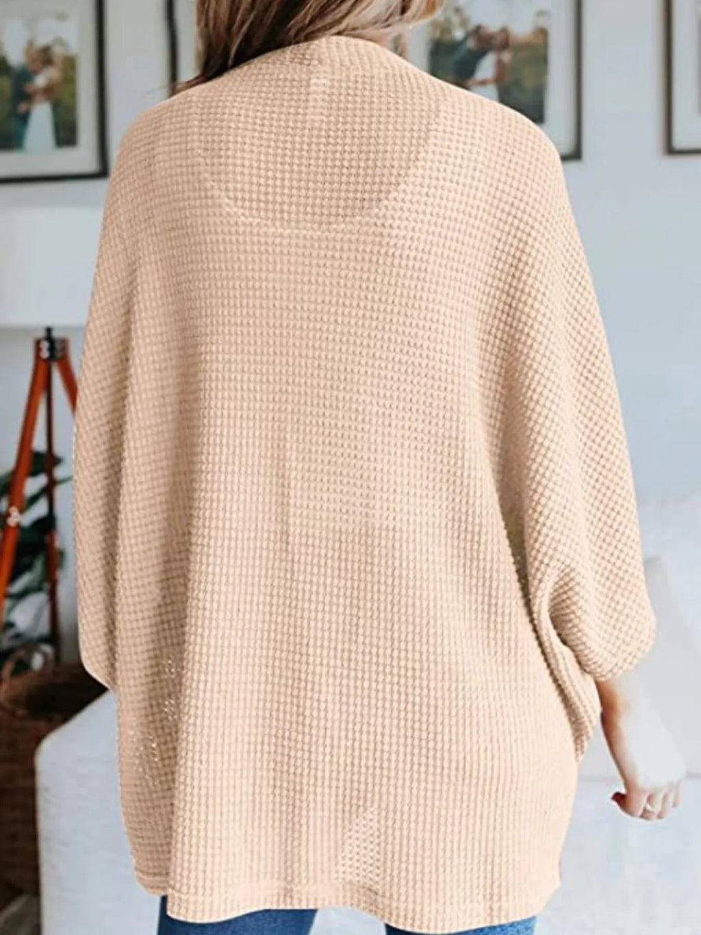 Full Size Open Front Waffle Knit Cardigan Plus Size - Home Sweet Resale