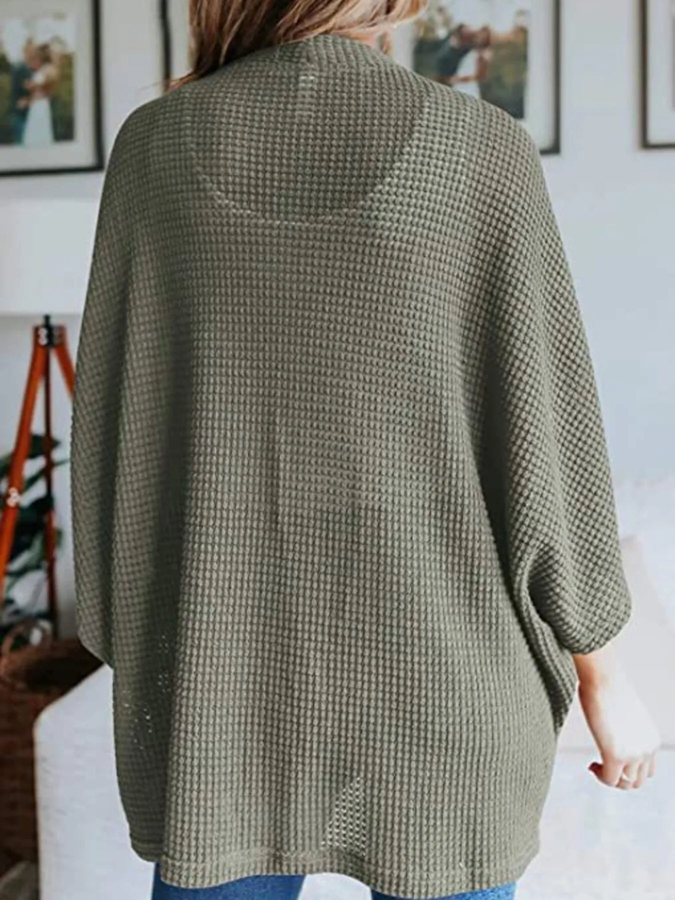 Full Size Open Front Waffle Knit Cardigan Plus Size - Home Sweet Resale