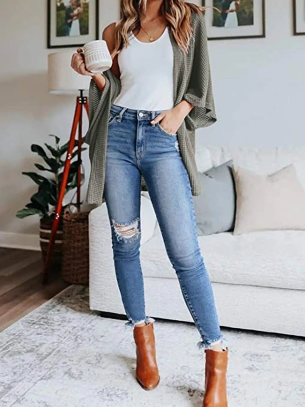Full Size Open Front Waffle Knit Cardigan Plus Size - Home Sweet Resale