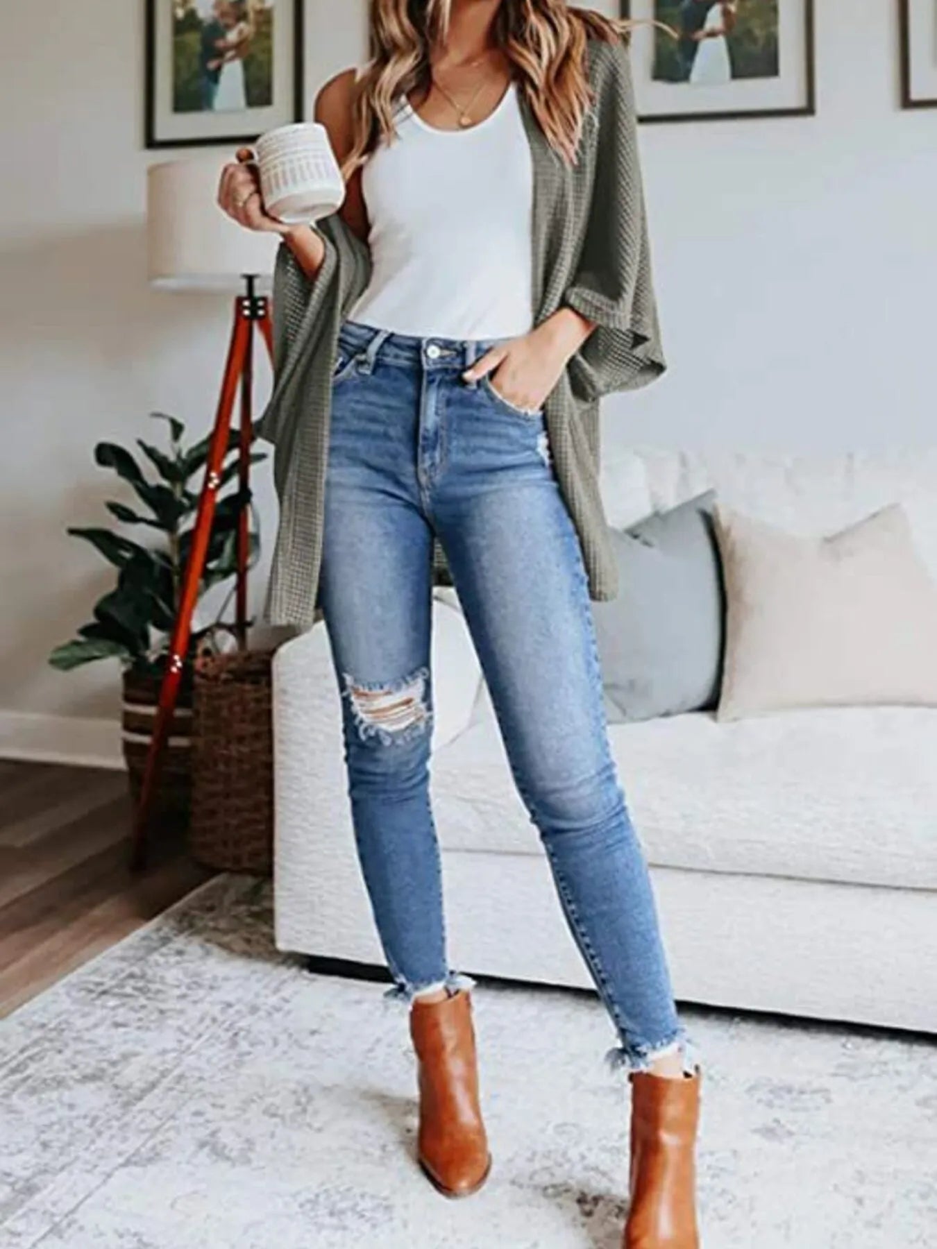 Full Size Open Front Waffle Knit Cardigan Plus Size - Home Sweet Resale