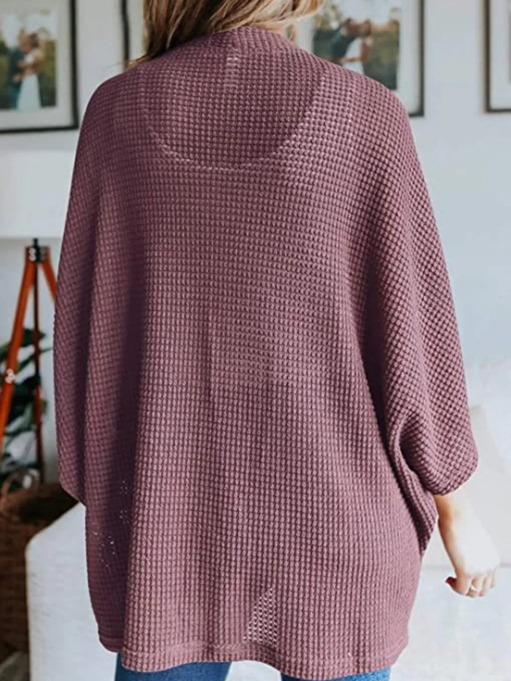 Full Size Open Front Waffle Knit Cardigan Plus Size - Home Sweet Resale