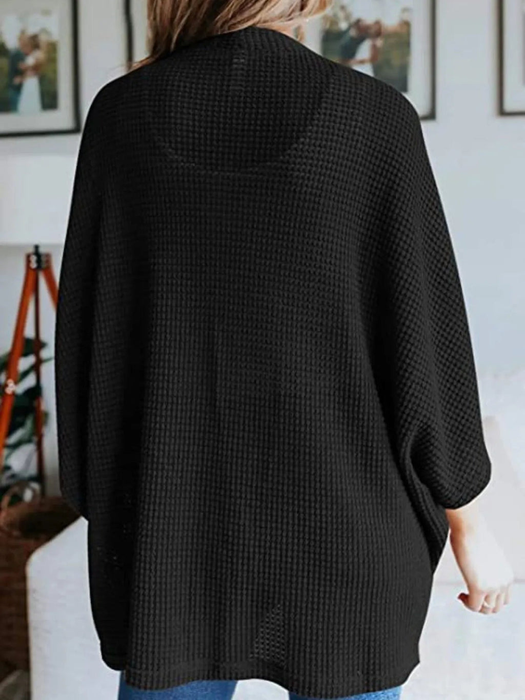 Full Size Open Front Waffle Knit Cardigan Plus Size - Home Sweet Resale
