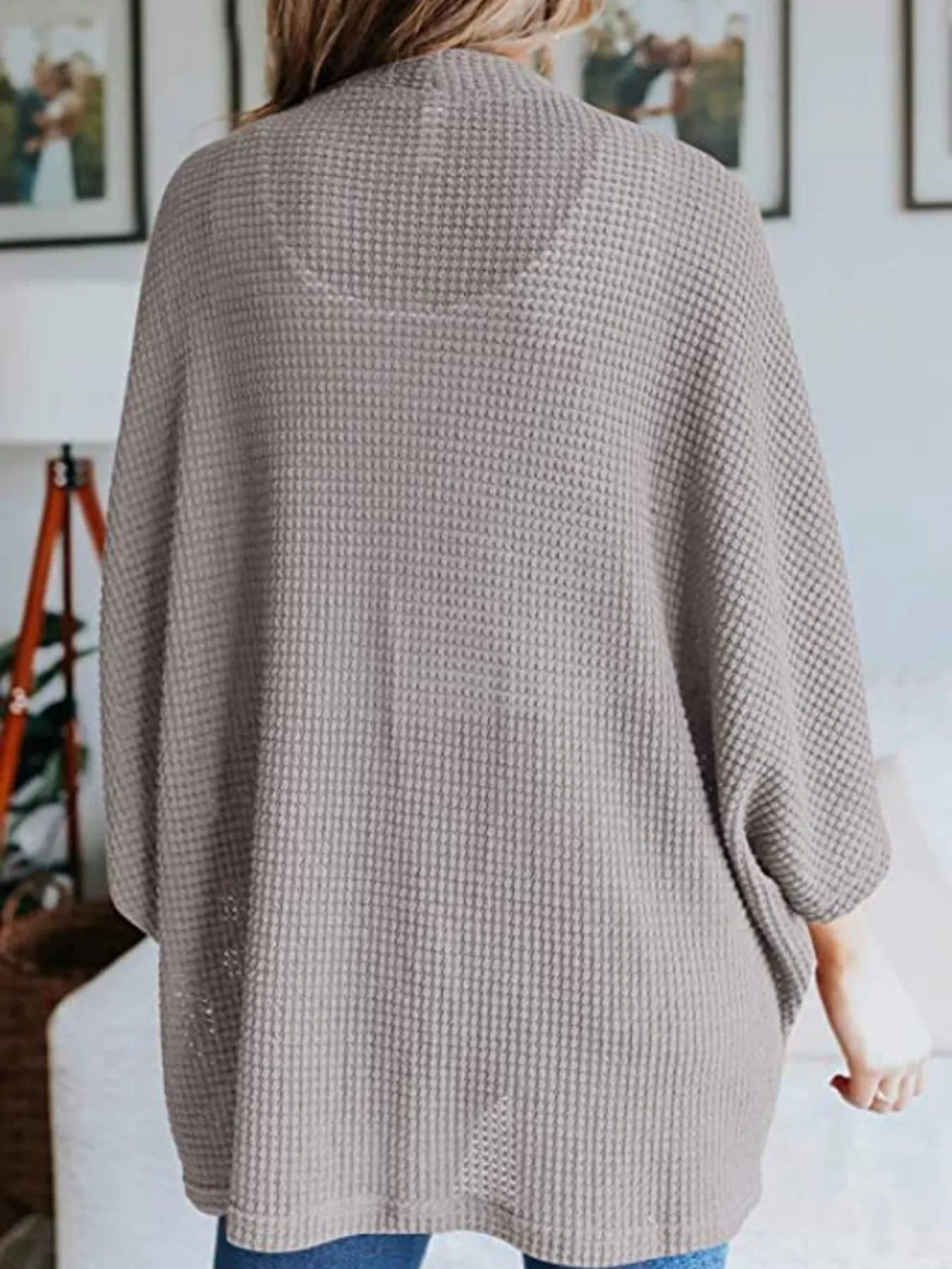 Full Size Open Front Waffle Knit Cardigan Plus Size - Home Sweet Resale
