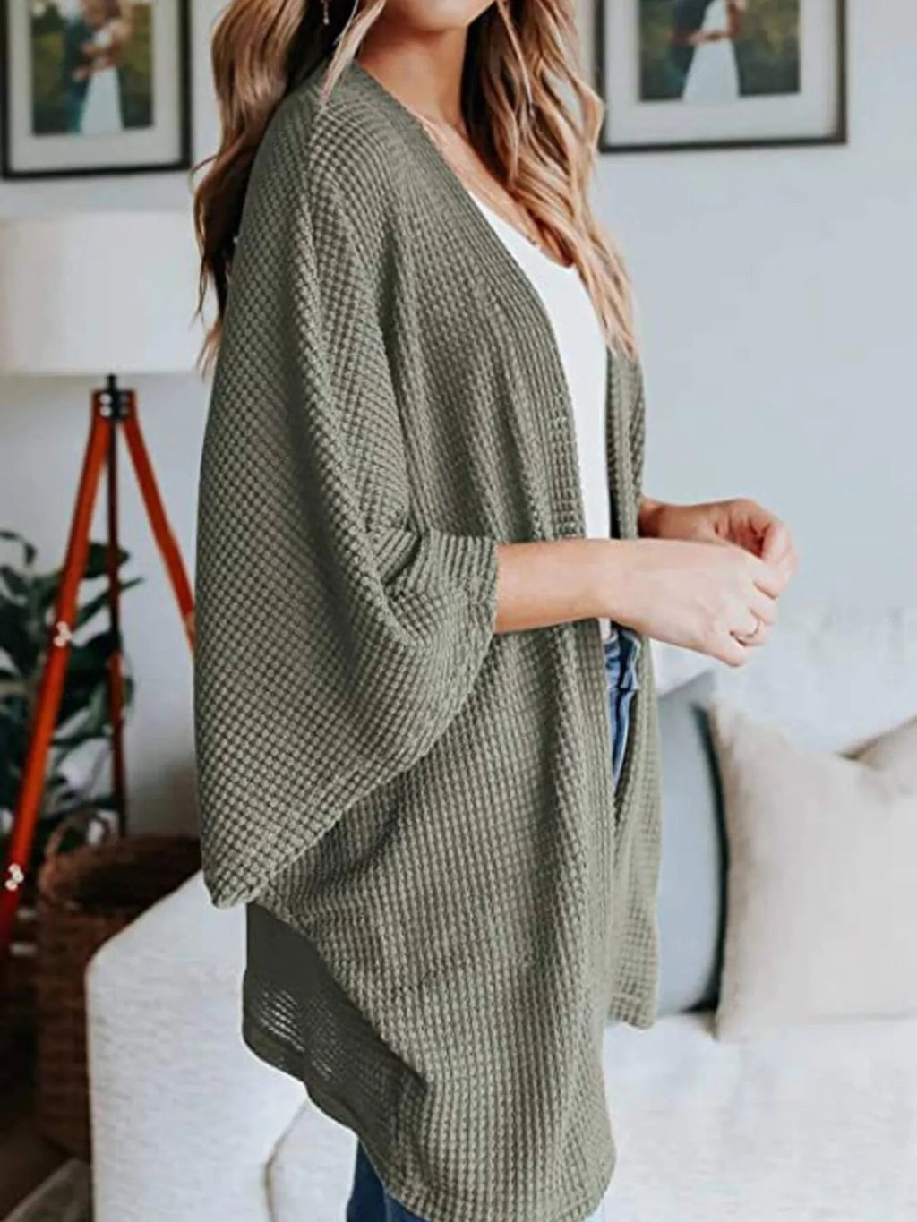 Full Size Open Front Waffle Knit Cardigan Plus Size - Home Sweet Resale