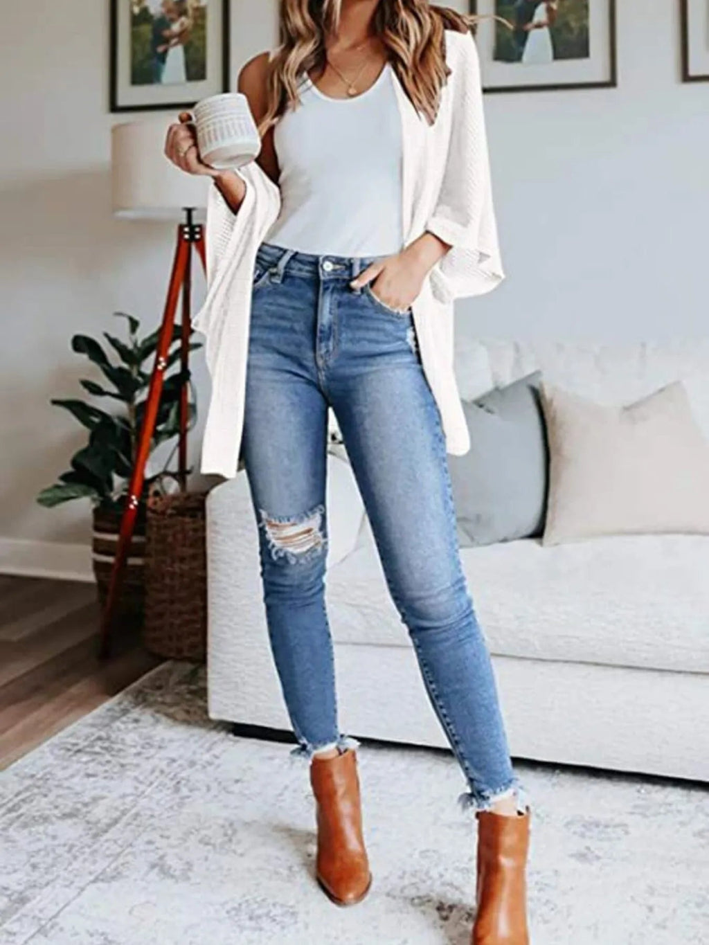 Full Size Open Front Waffle Knit Cardigan Plus Size - Home Sweet Resale