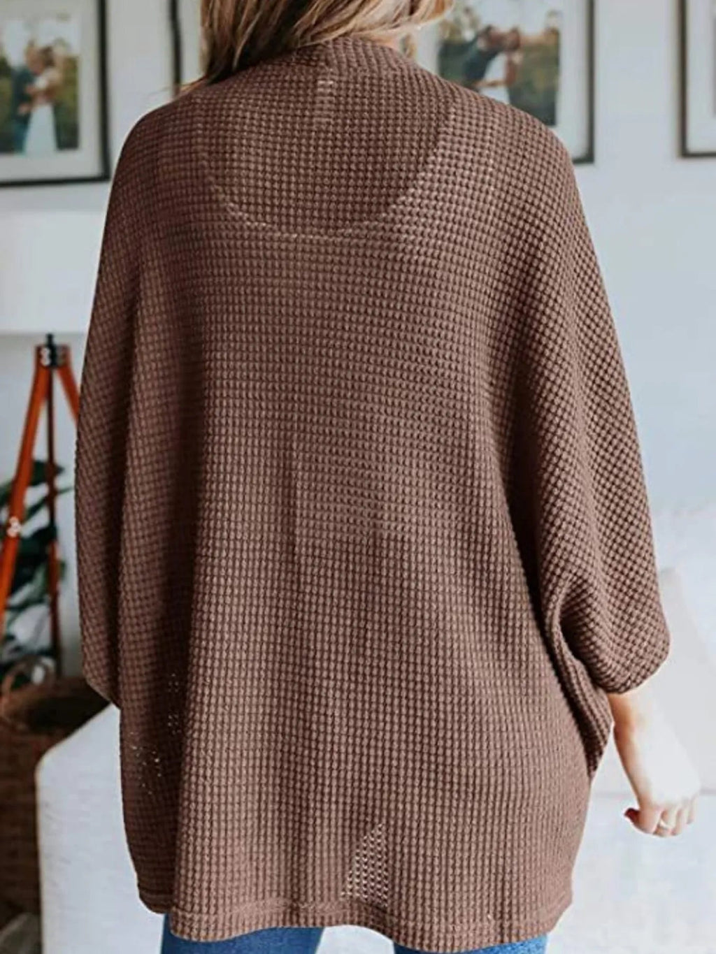 Full Size Open Front Waffle Knit Cardigan Plus Size - Home Sweet Resale
