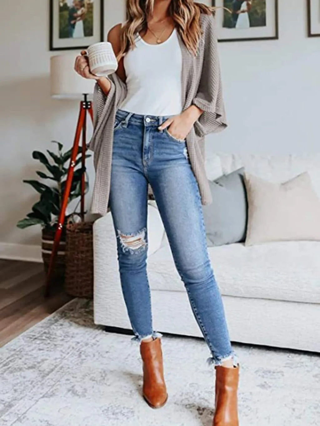 Full Size Open Front Waffle Knit Cardigan Plus Size - Home Sweet Resale