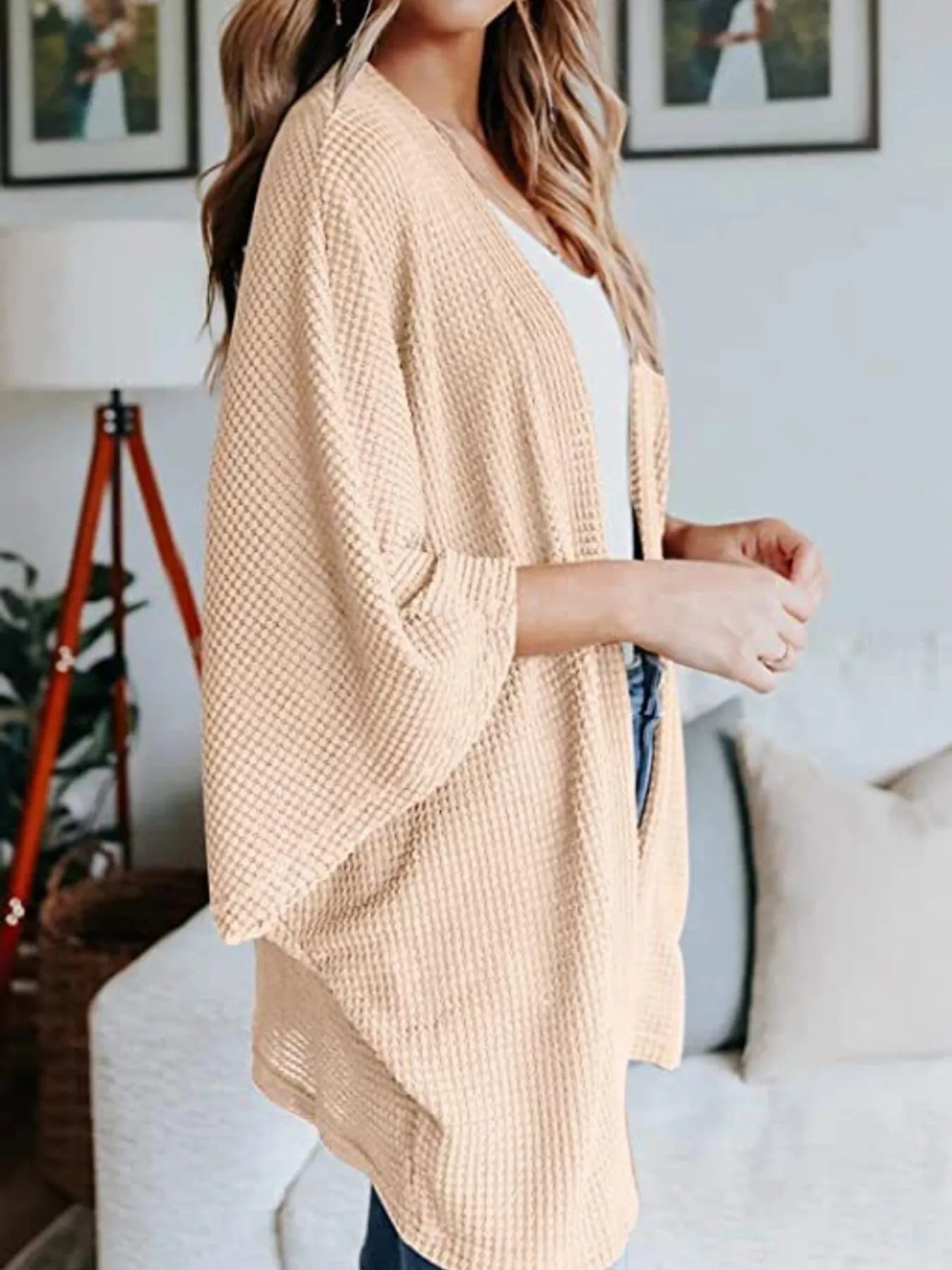 Full Size Open Front Waffle Knit Cardigan Plus Size - Home Sweet Resale