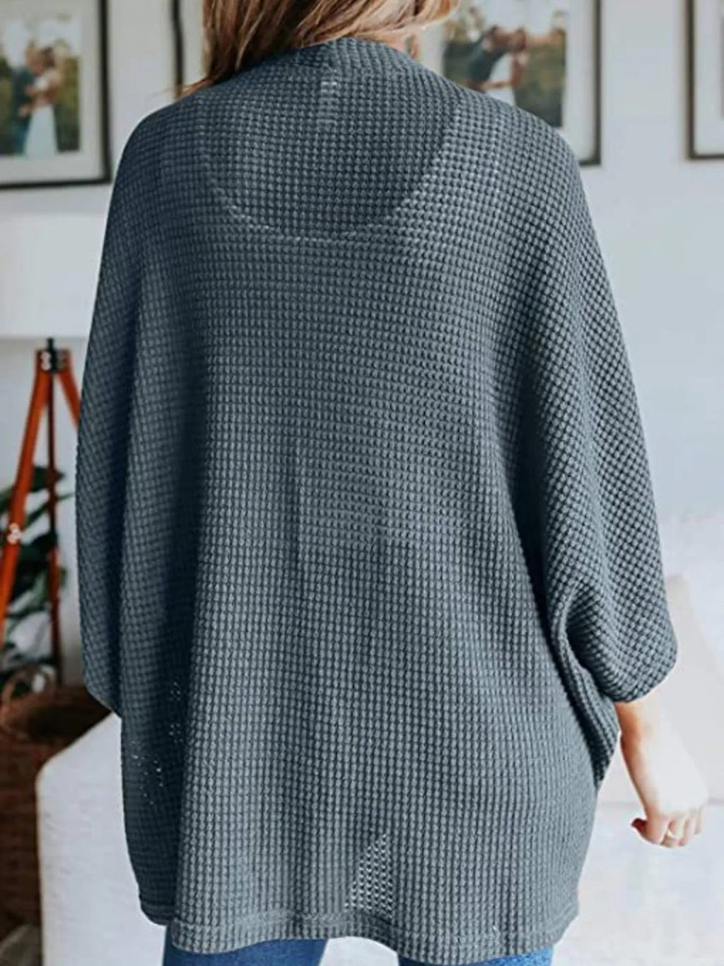 Full Size Open Front Waffle Knit Cardigan Plus Size - Home Sweet Resale