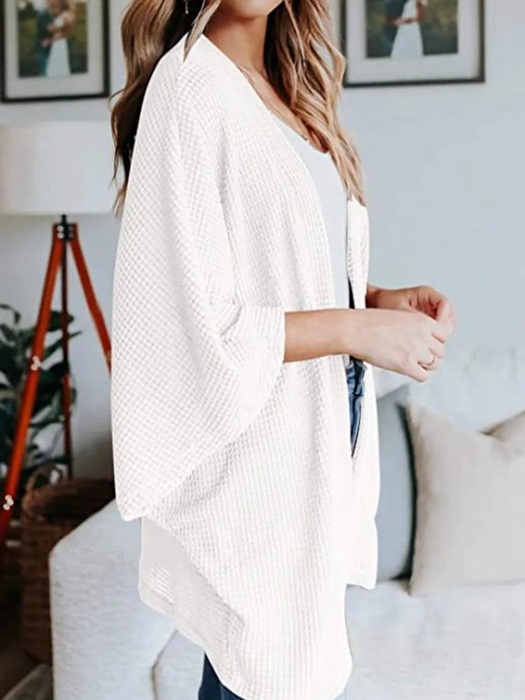 Full Size Open Front Waffle Knit Cardigan Plus Size - Home Sweet Resale