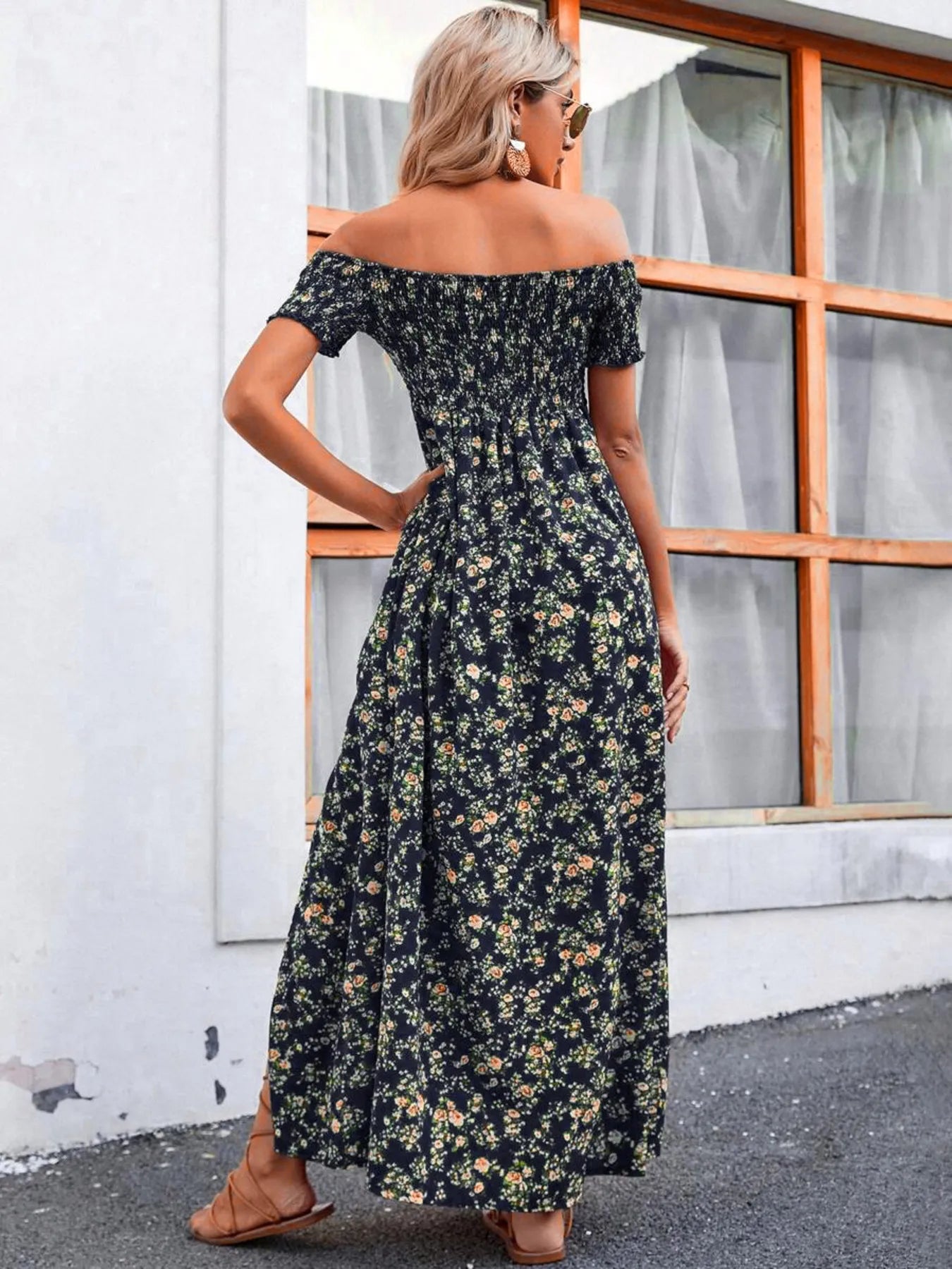 Full Size Slit Off - Shoulder Floral Midi Dress Plus Size - Home Sweet Resale