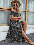Full Size Slit Off - Shoulder Floral Midi Dress Plus Size - Home Sweet Resale