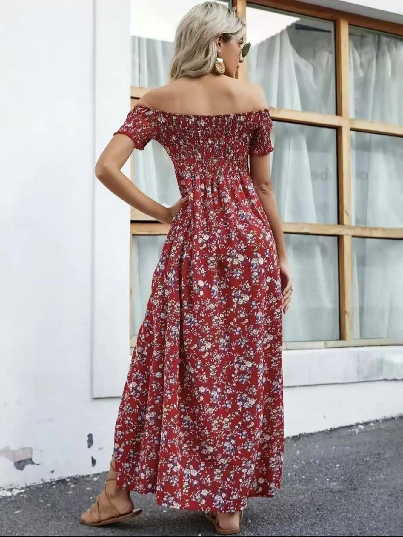 Full Size Slit Off - Shoulder Floral Midi Dress Plus Size - Home Sweet Resale