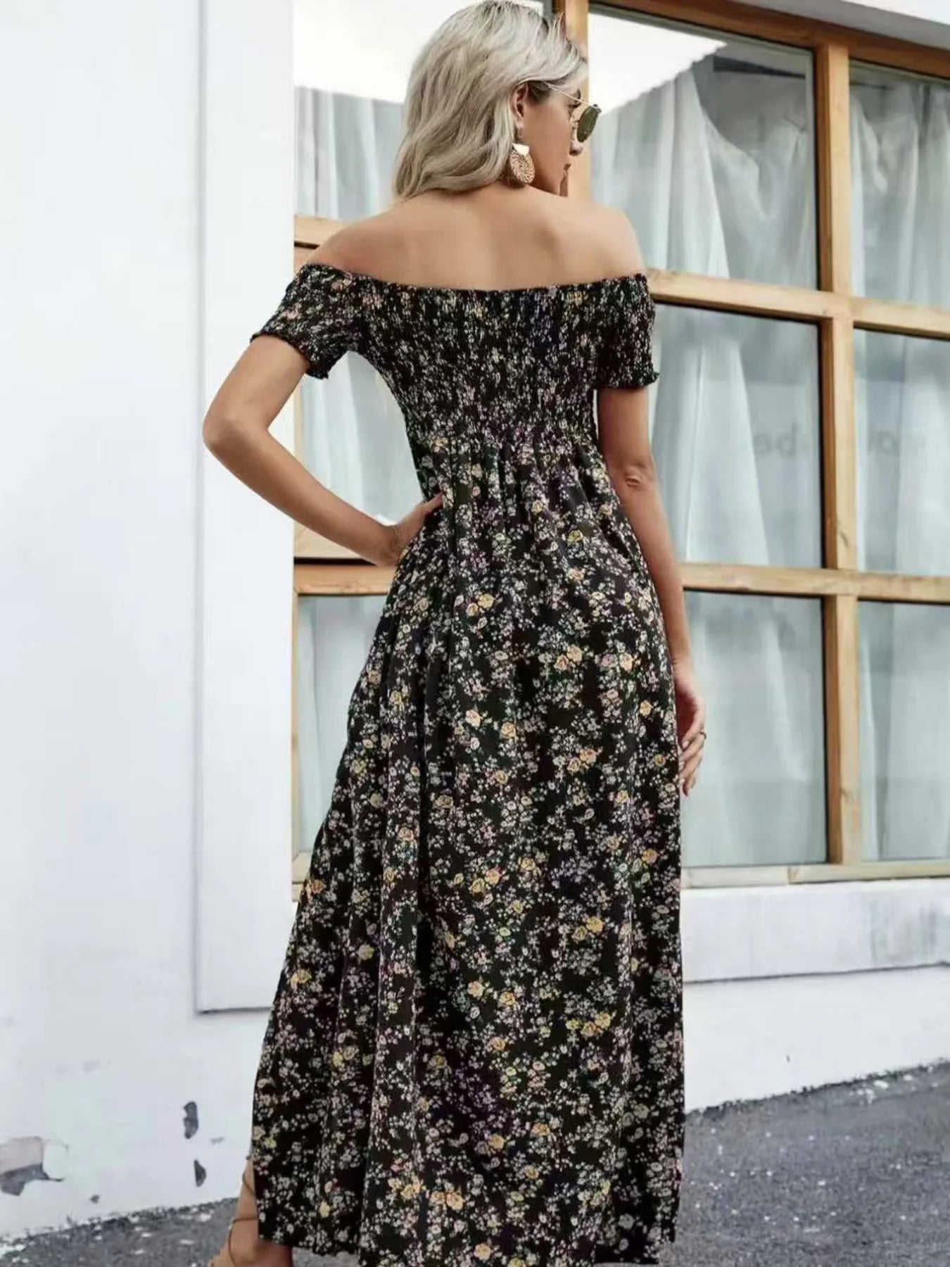 Full Size Slit Off - Shoulder Floral Midi Dress Plus Size - Home Sweet Resale