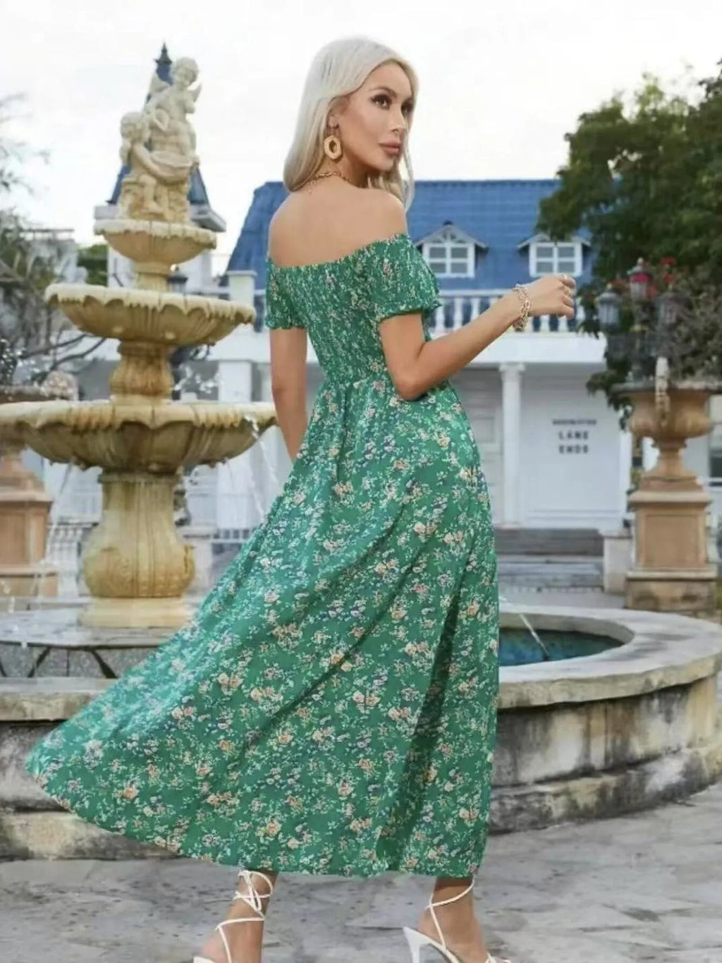 Full Size Slit Off - Shoulder Floral Midi Dress Plus Size - Home Sweet Resale