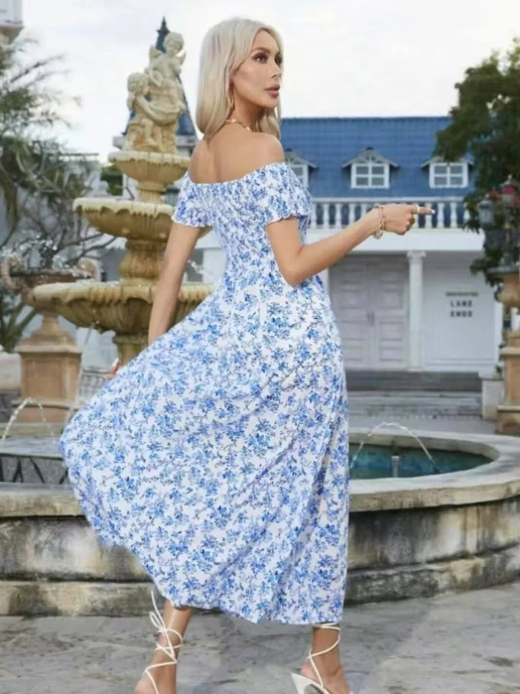 Full Size Slit Off - Shoulder Floral Midi Dress Plus Size - Home Sweet Resale
