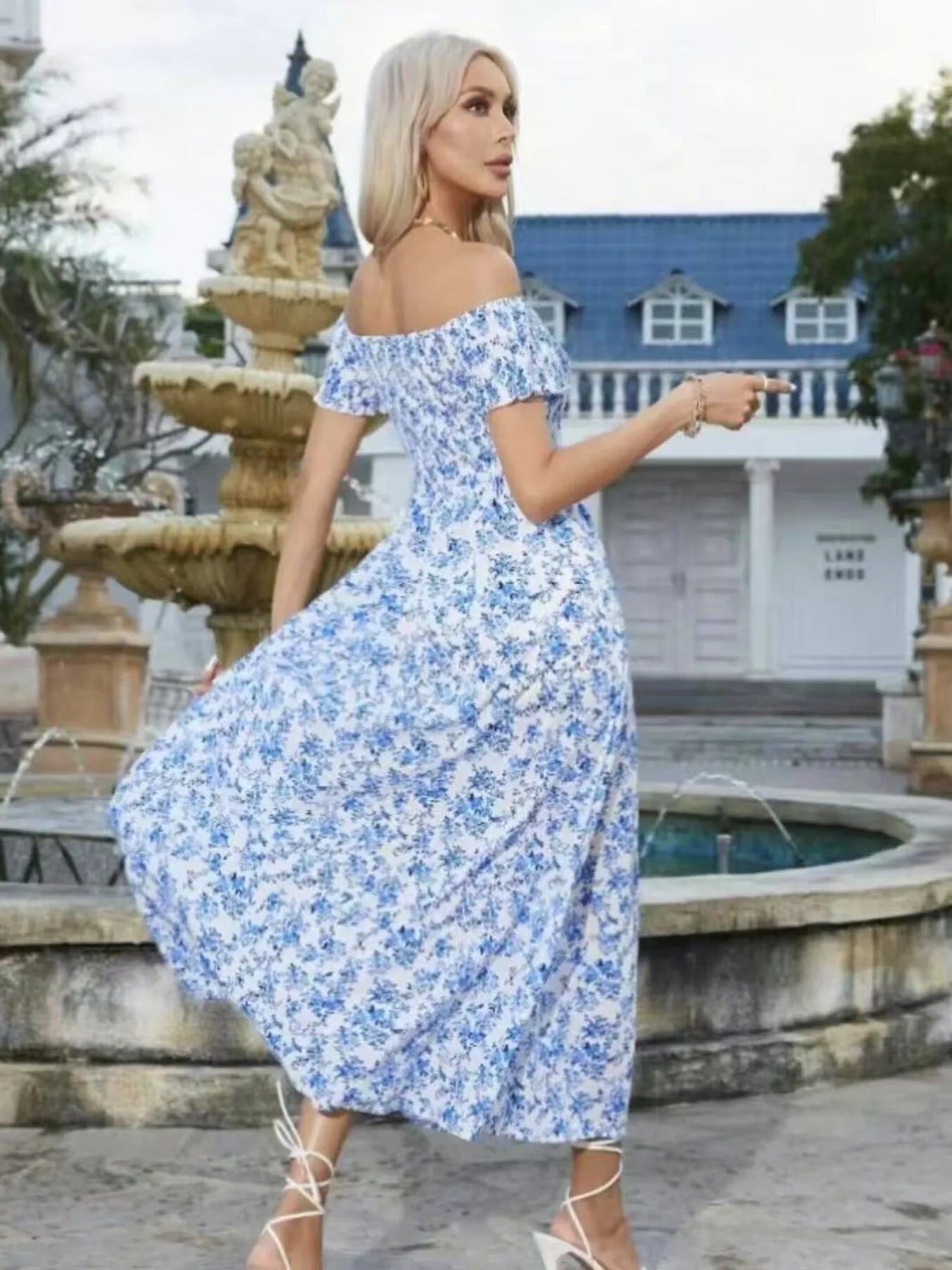 Full Size Slit Off - Shoulder Floral Midi Dress Plus Size - Home Sweet Resale