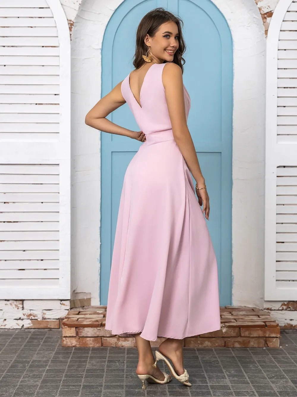 Full Size Slit V - Neck Sleeveless Midi Dress - Home Sweet Resale