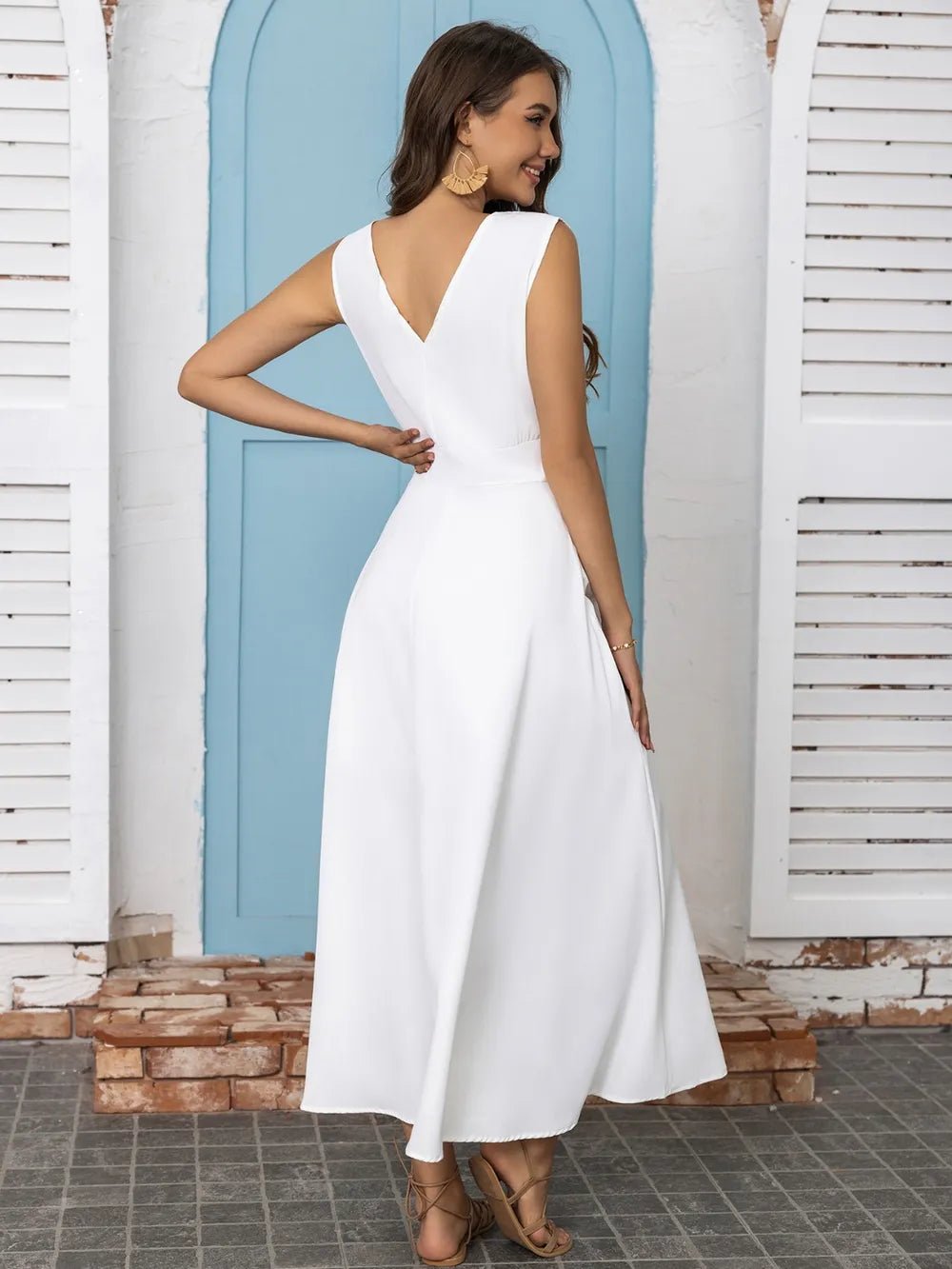 Full Size Slit V - Neck Sleeveless Midi Dress - Home Sweet Resale