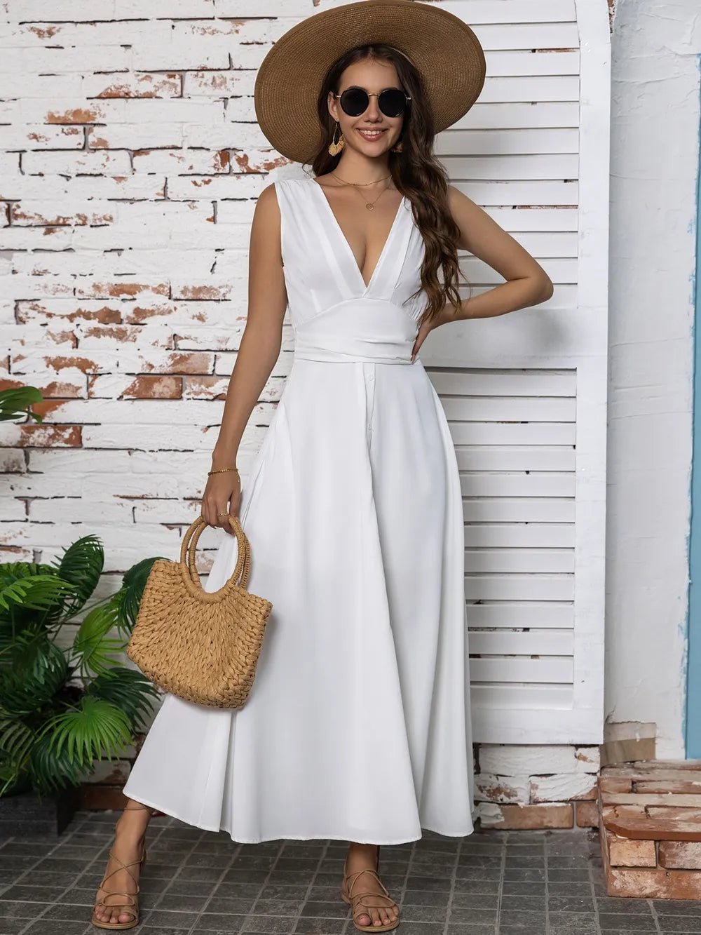 Full Size Slit V - Neck Sleeveless Midi Dress - Home Sweet Resale