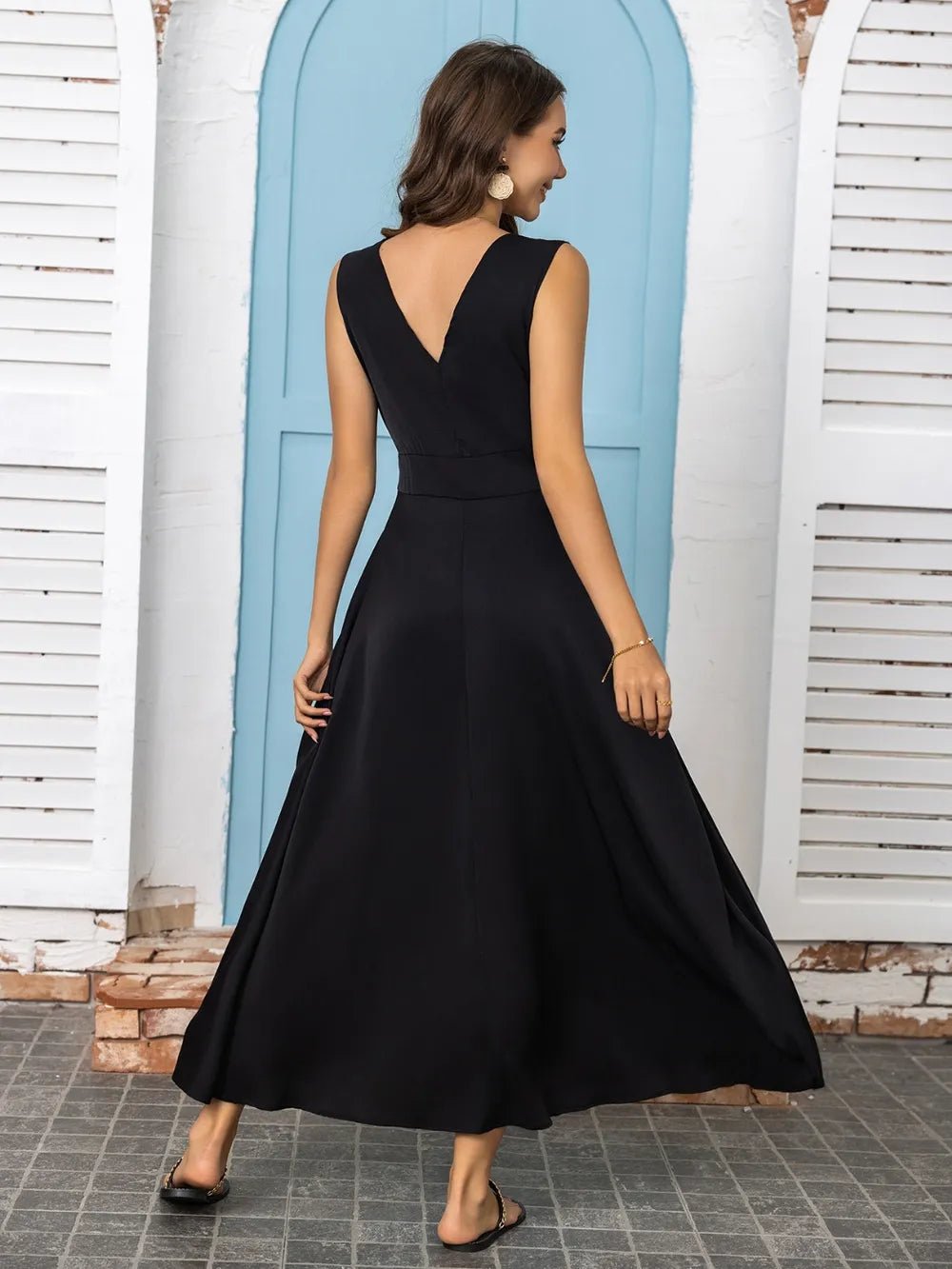Full Size Slit V - Neck Sleeveless Midi Dress - Home Sweet Resale