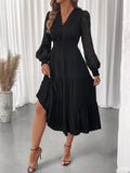 Lace Detail Lantern Sleeve Tiered Dress - Home Sweet Resale