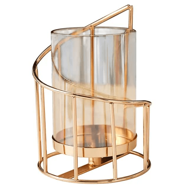 Metal Geometric Designer Gold Pillar Flower Vase with Removable Glass - Home Sweet Resale