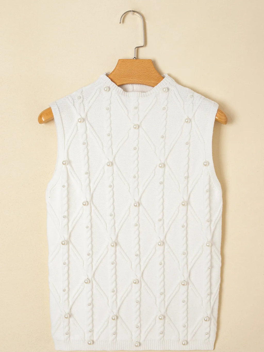 Pearled Mock Neck Textured Knit Sweater Vest - Home Sweet Resale