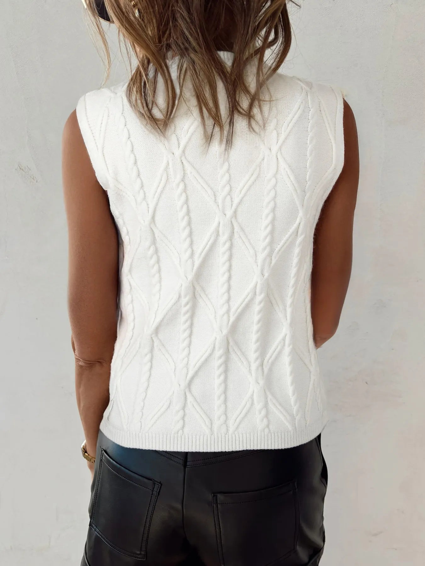 Pearled Mock Neck Textured Knit Sweater Vest - Home Sweet Resale