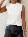 Pearled Mock Neck Textured Knit Sweater Vest - Home Sweet Resale