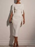 Slim - Fit Elegant Midi Dress with Beaded Slit Sleeve - Home Sweet Resale